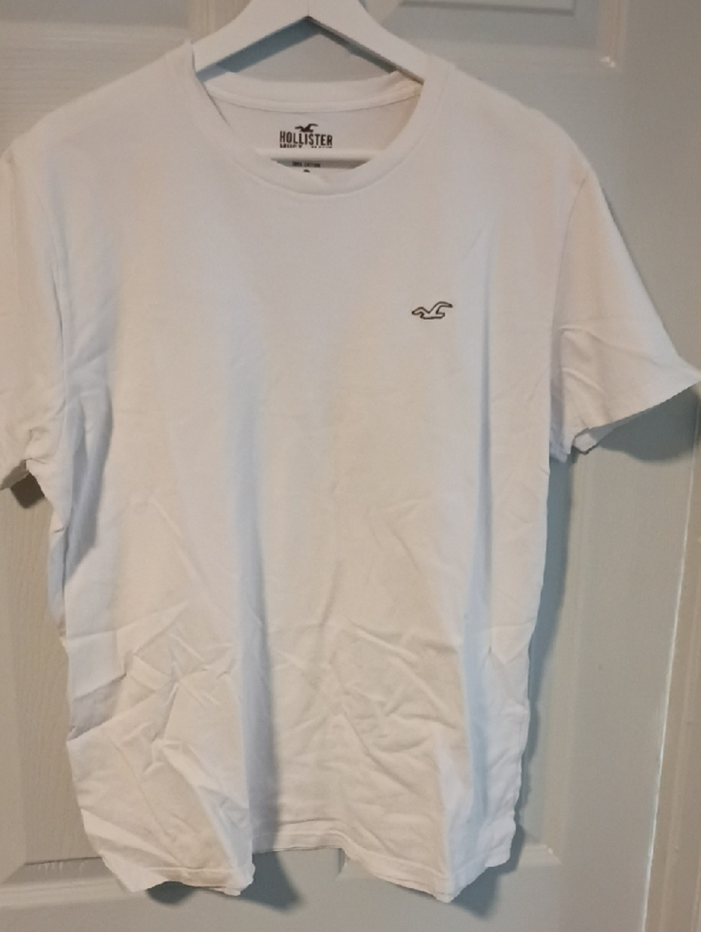 Hollister White Short Sleeve Crew Tee with Small Navy Seagull